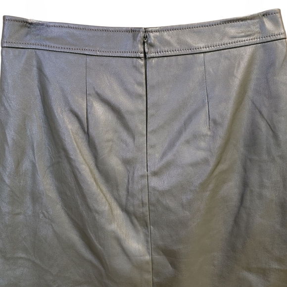 Loft Green Faux Leather Mini‎ Skirt Womens Sz 2 A Line Pockets Slit Lined Career - Picture 6 of 8